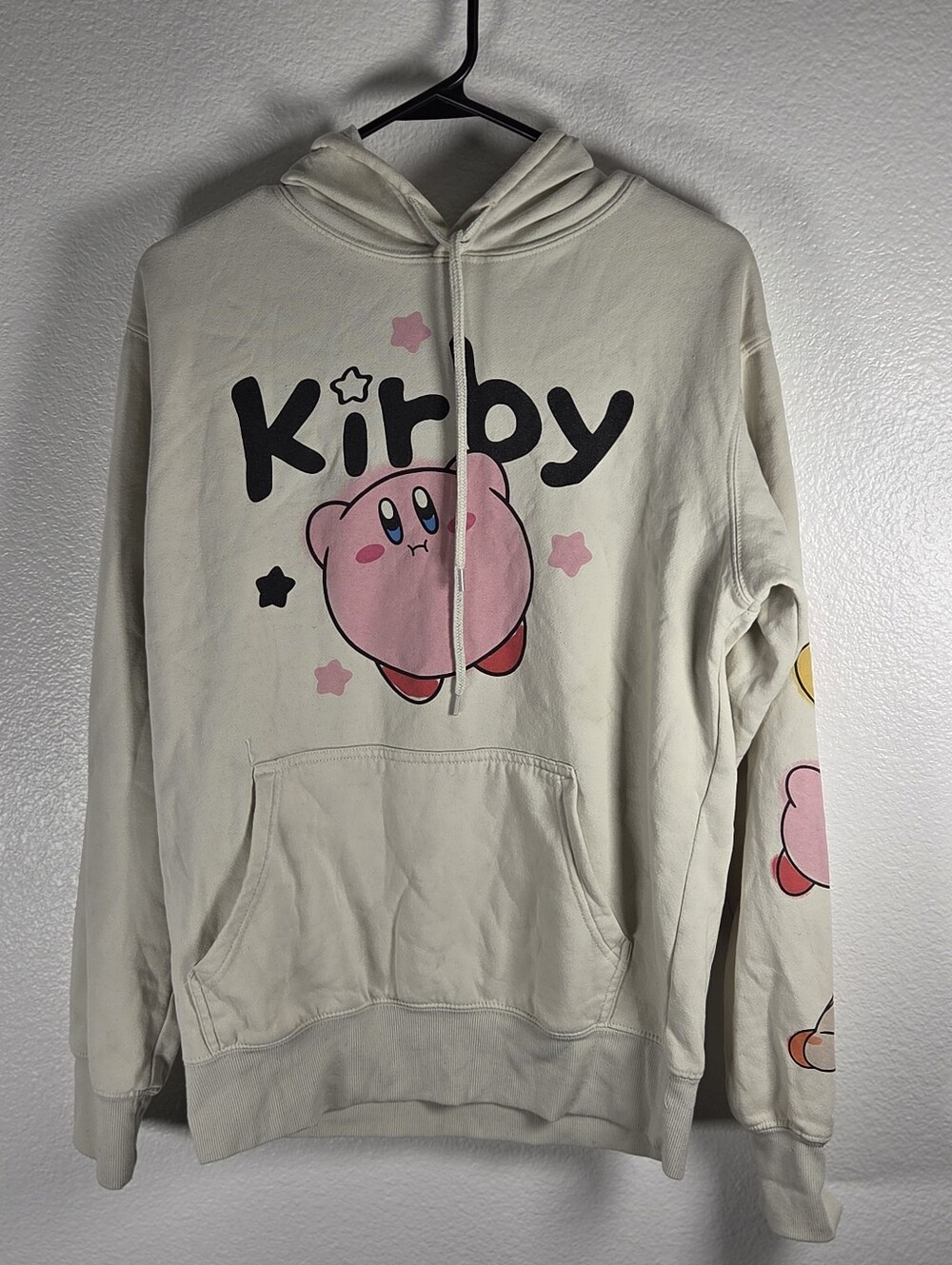 Kirby Men's Size Small Cream Graphic Hoodie with Pink Character